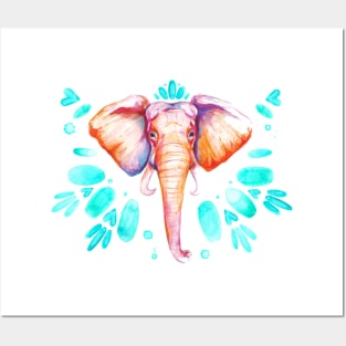 Bright Watercolor Elephant Posters and Art